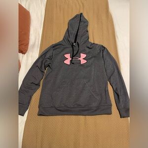 Under Armour Charcoal Hoodie with Pink Emblem size L
